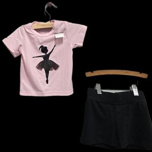 Pink Ballerina T-Shirt and Black Shorts Set